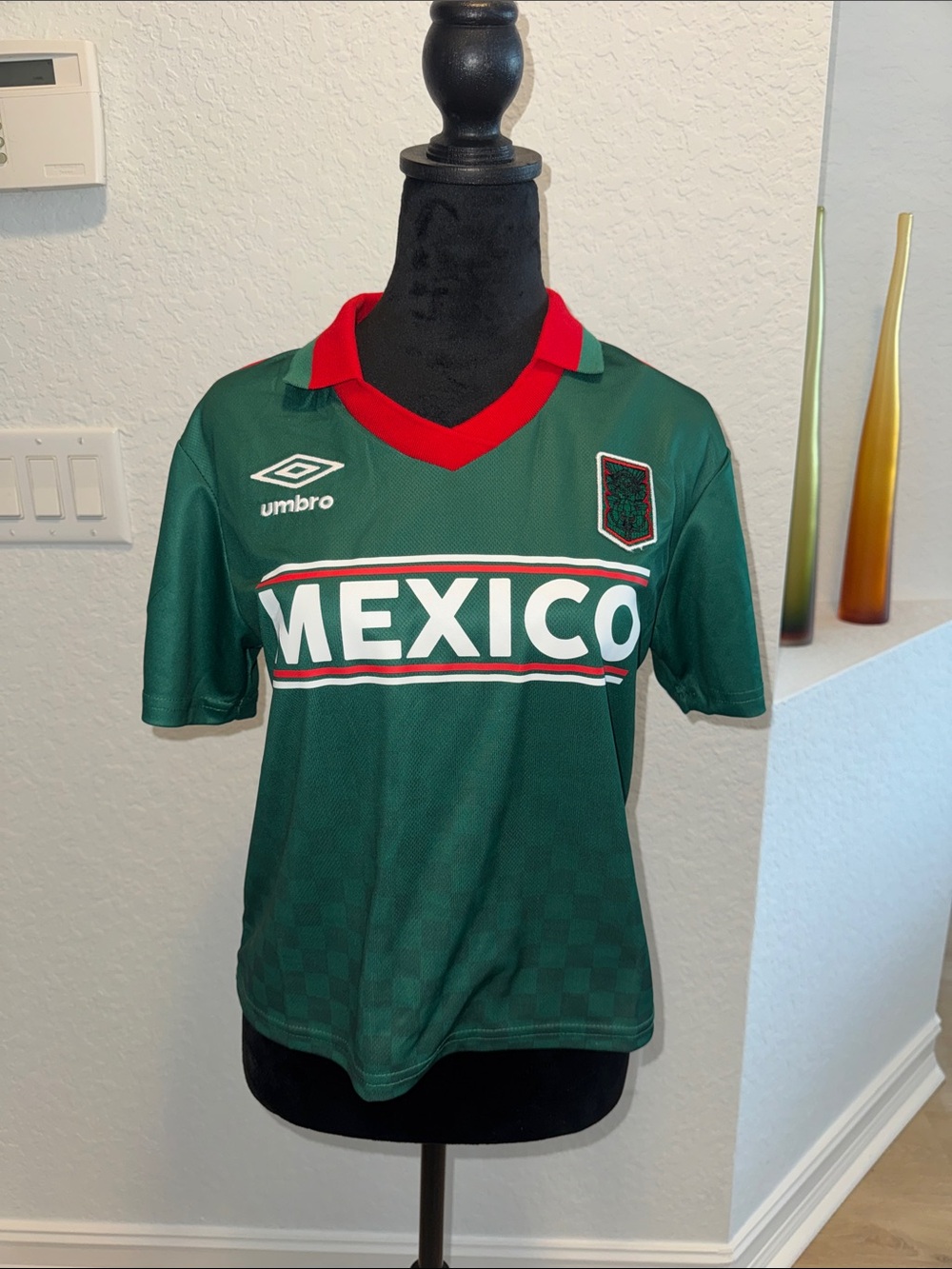 Umbro Mexico Replica Soccer Jersey - Green with Red Trim